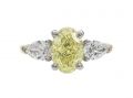 Brilliant Cut Oval Yellow Diamond & Diamond Three Stone Engagement Ring in 18kt Gold