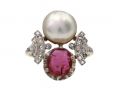 antique ring, toi et moi ring, ruby and pearl two stone ring, engagement ring