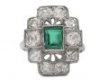 Art Deco emerald and diamond cluster ring in platinum