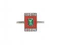 Art Deco Emerald, Coral & Diamond Rectangular Plaque Ring