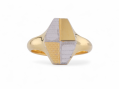 Engine Turned Hexagonal Navette Signet Ring in 22kt Yellow Gold and Palladium