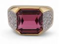 Vintage Rubellite And Diamond Cocktail Ring In 18kt Yellow Gold