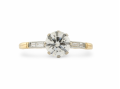 18ct Gold and Platinum Diamond Solitaire Ring with Baguette Shoulders