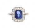 Art Deco Burmese Sapphire & Diamond Floral Cluster Ring in Platinum