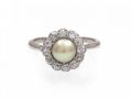 Edwardian natural pearl and diamond floral cluster ring
