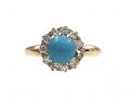 Antique turquoise and diamond coronet cluster ring in 18kt yellow gold