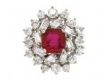 1950s ruby and diamond vertical cluster ring in 18kt white gold