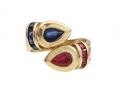 1980s sapphire and ruby crossover ring in 18kt yellow gold