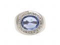 Vintage Ceylon sapphire and diamond oval cluster ring in 18kt white gold