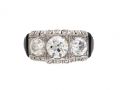 Art Deco Diamond & Onyx Three Stone Ring in Platinum