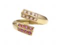Retro 18kt Yellow Gold Pink Sapphire & Diamond Open Twist Ring
