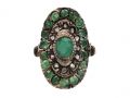 Vintage Emerald & Diamond Oval Cluster Ring in Silver and Gold