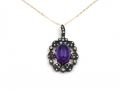 Vintage costume amethyst and opal pendant on yellow gold chain