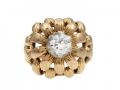 1970s Diamond Set Floral Bombe Ring in 18kt Yellow Gold