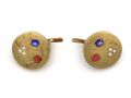 Antique synthetic sapphire, synthetic ruby and pearl circular disk earrings