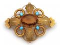 Victorian Citrine & Turquoise Openwork Brooch in Yellow Gold