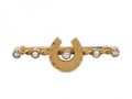 Antique horseshoe diamond and pearl bar brooch in gold