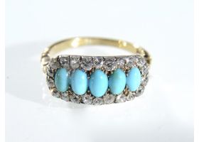 Victorian turquoise and diamond cluster ring set in silver on gold