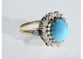 1930s turquoise and diamond coronet cluster ring in 18kt yellow gold