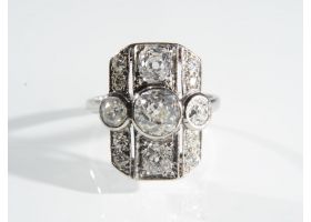 Art Deco diamond shield ring in platinum