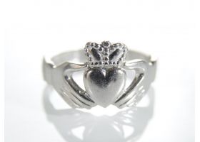 Contemporary Irish platinum Claddagh ring