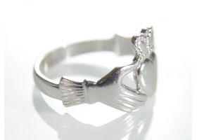 Contemporary Irish platinum Claddagh ring