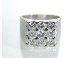 Vintage 18kt white gold chunky square diamond cluster signet ring