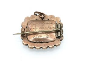 1828 jet and hair mourning brooch/pendant in rose gold