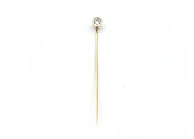 Vintage 14kt yellow gold rubover set diamond stick pin