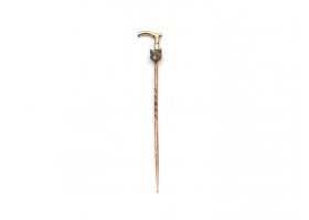 Fox and walking stick stick pin in gold