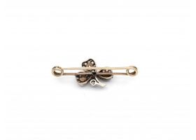 1890s shamrock bar brooch set with diamonds, pearl and coral
