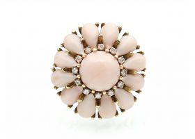 1960s angel skin coral and diamond floral cluster ring