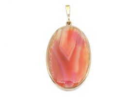 Double sided dyed pink banded agate and ammonite pendant
