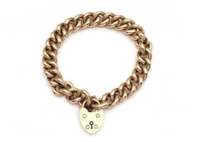 Antique 15kt rose gold hollow curb link bracelet with heart clasp