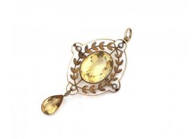 Antique citrine openwork garland style pendant in gold