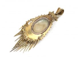 Antique emerald and seed pearl oval tassel locket in gold