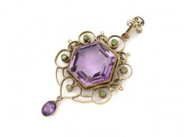 Arts and crafts amethyst and demantoid garnet pendant by Murrle Bennett