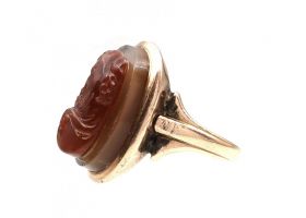 Antique sardonyx cameo of a bearded hooded man in rose gold