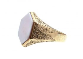 Antique hexagonal sardonyx signet ring in yellow gold