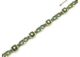 Antique seed pearl, green and white enamel 18kt yellow gold bracelet