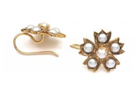 Antique floral drop earrings with natural pearls