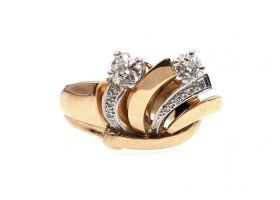 Retro 18kt yellow gold and diamond fan ring