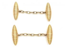 Retro double ribbed torpedo cufflinks in 18kt gold