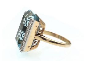1920s aquamarine and diamond cocktail ring in yellow gold