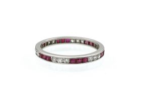 Art Deco ruby and diamond full eternity ring in platinum