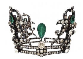 French Regency period silver coronet set with green and white paste