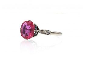 Burmese pink sapphire and diamond solitaire ring in platinum