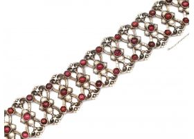 French Art Nouveau silver and gold openwork bracelet set with garnets
