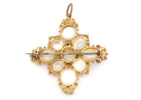 1860s moonstone cluster and cannetille gold brooch/pendant