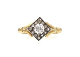 Antique biased square diamond cluster ring in 18kt yellow gold